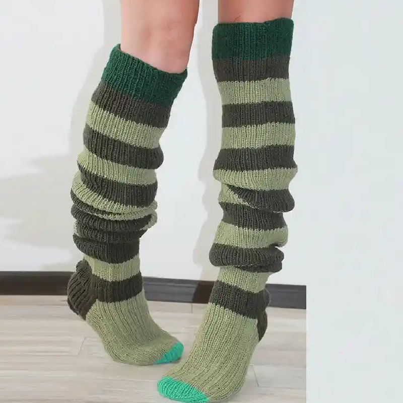 Knitted Striped Knee High Wool Socks