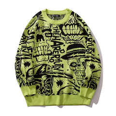 Knitted Sweater Long Sleeves Oversized Baggy Style Green / M