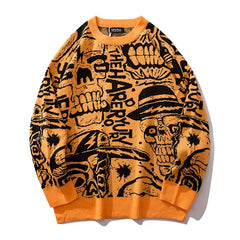 Knitted Sweater Long Sleeves Oversized Baggy Style Orange