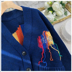 Knitted Tassel Cardigan with Rainbow Buttons