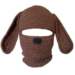 Knitted Wool Open Eye Mask with Funny Horns Brown Rabbit