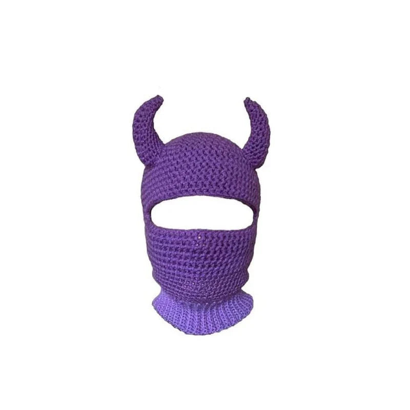 Knitted Wool Open Eye Mask with Funny Horns