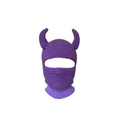 Knitted Wool Open Eye Mask with Funny Horns