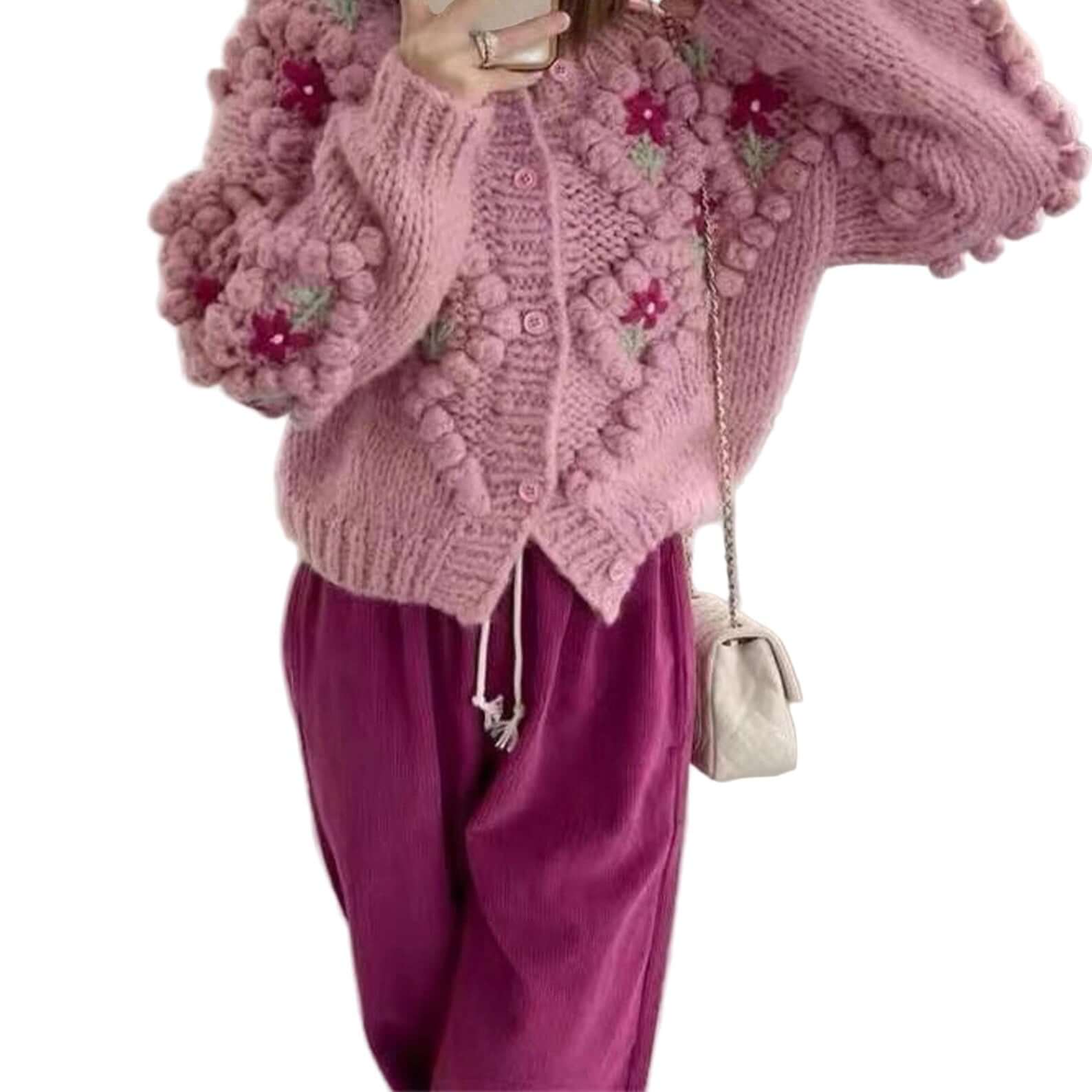 Knitted Y2K Aesthetic Button Up Long Sleeve Cardigan