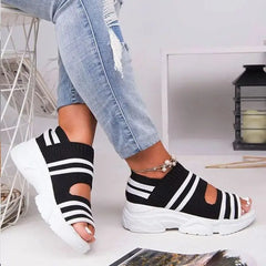 Knitting Breathable Wedges Platform Sandals