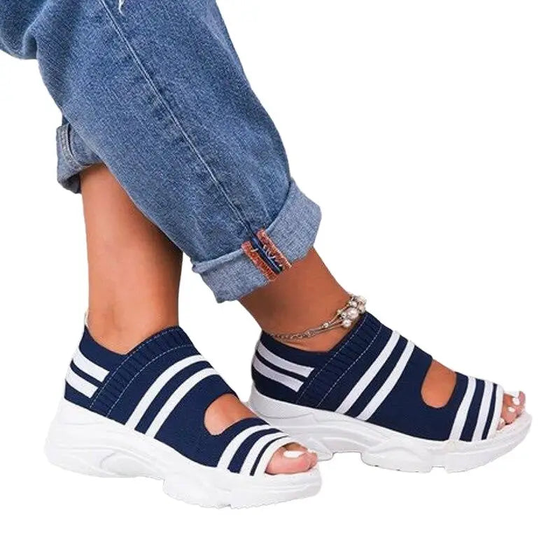 Knitting Breathable Wedges Platform Sandals