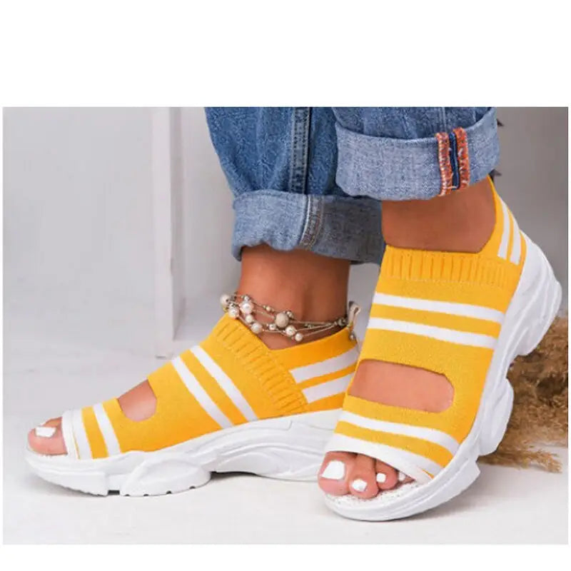 Knitting Breathable Wedges Platform Sandals