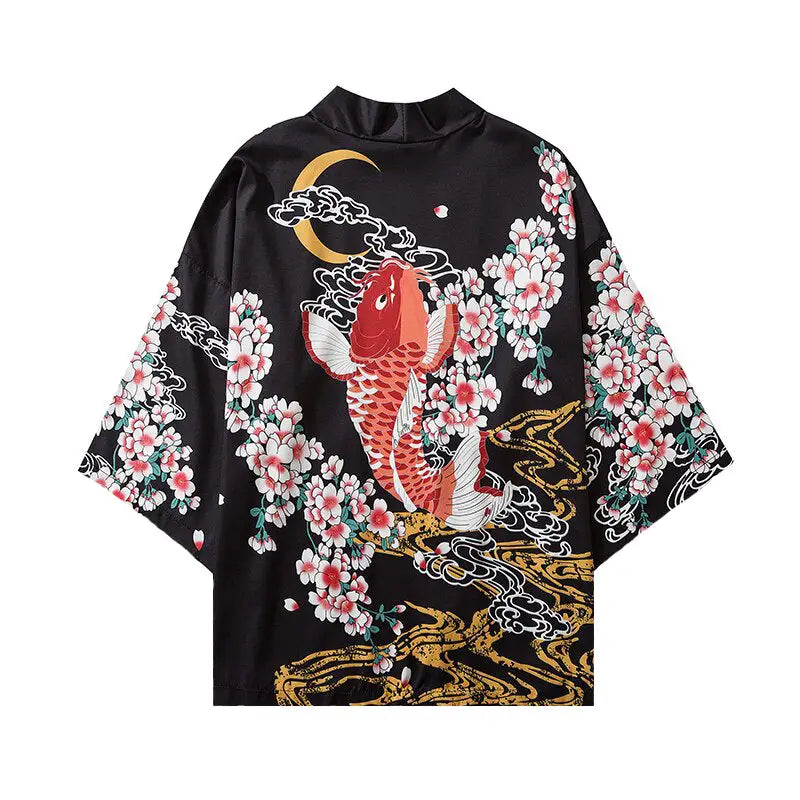 Koi Fish and Cherry Blossoms 3/4 Sleeve Kimono