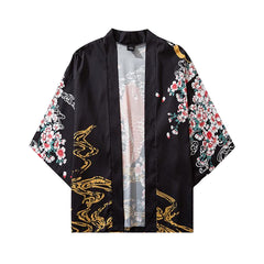 Koi Fish and Cherry Blossoms 3/4 Sleeve Kimono - KIMONO