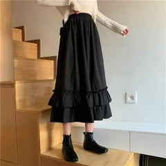 Korean Style Dark Gothic Ruffle Skirt - Black... / L