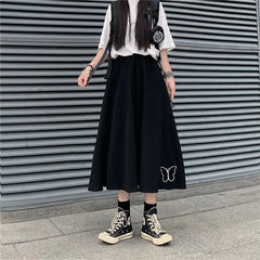 Korean Style Dark Gothic Ruffle Skirt - Black / L