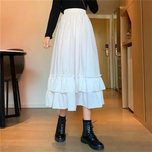 Korean Style Dark Gothic Ruffle Skirt - White. / L