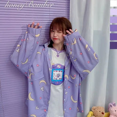 Korean Style Kawaii Moon Shirt for Casual Wear