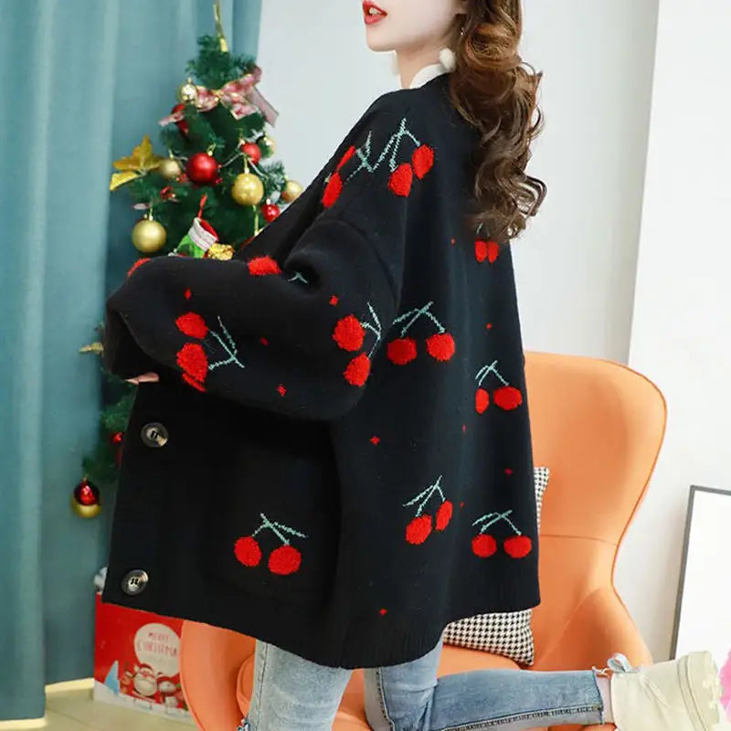 Korean Style Knitted Cherry Fruit Sweater for Women