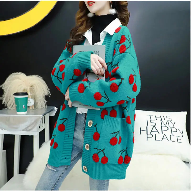 Korean Style Knitted Cherry Fruit Sweater for Women