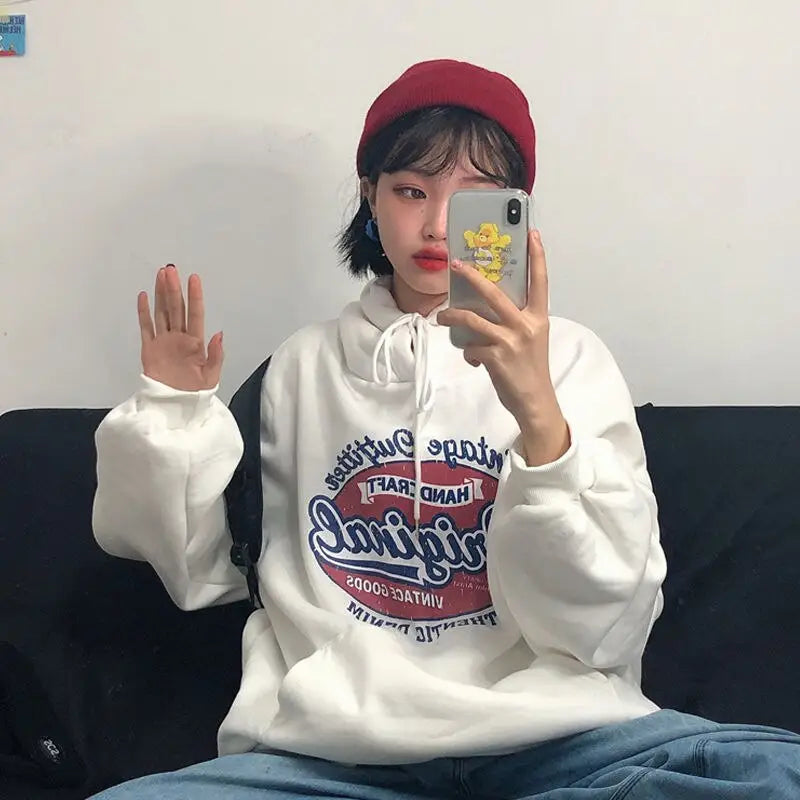 Korean Style Loose Hoodie with Heart Finger Design white / M