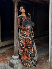 Korean Tigers Print Long Sleeve See Through Shirt