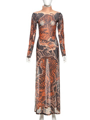 Korean Tigers Print Long Sleeve See Through Shirt