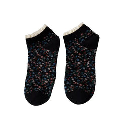 Lace Floral Cotton Socks - Black / One Size