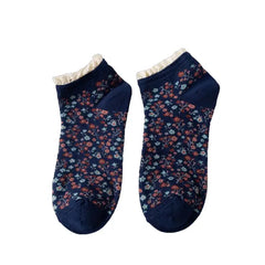 Lace Floral Cotton Socks - Blue / One Size
