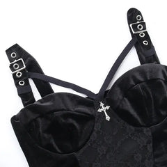 Lace Hollow Cross Detail Gothic Crop Top