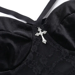Lace Hollow Cross Detail Gothic Crop Top