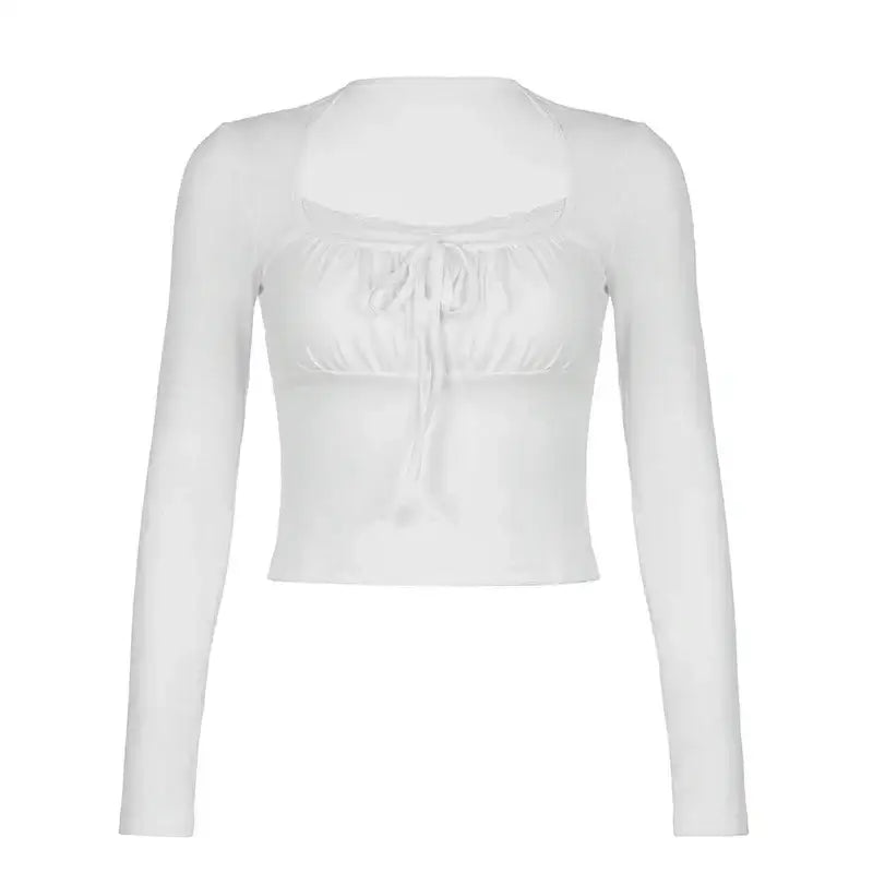 Lace Patched Slim Tee - White / S - crop top Blouse