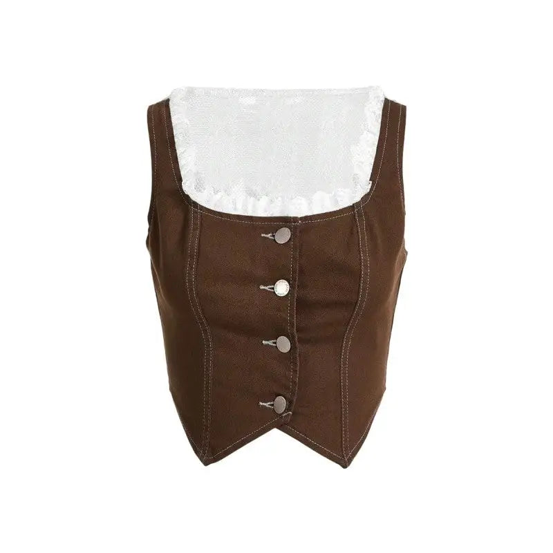 Lace Patchwork Denim Crop Top 90s Style