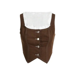 Lace Patchwork Denim Crop Top 90s Style