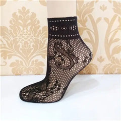Lace Ruffle Fishnet Mesh Ankle Socks Style04 / One Size