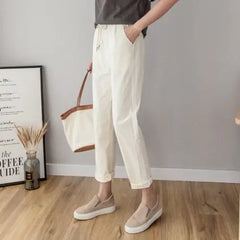 Lace-Up Long Ankle Length Trousers - Creamy-white / S