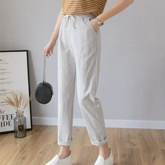 Lace-Up Long Ankle Length Trousers - Grey / S