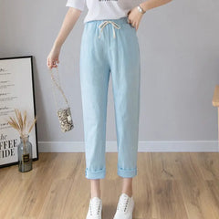 Lace-Up Long Ankle Length Trousers - Light blue / S