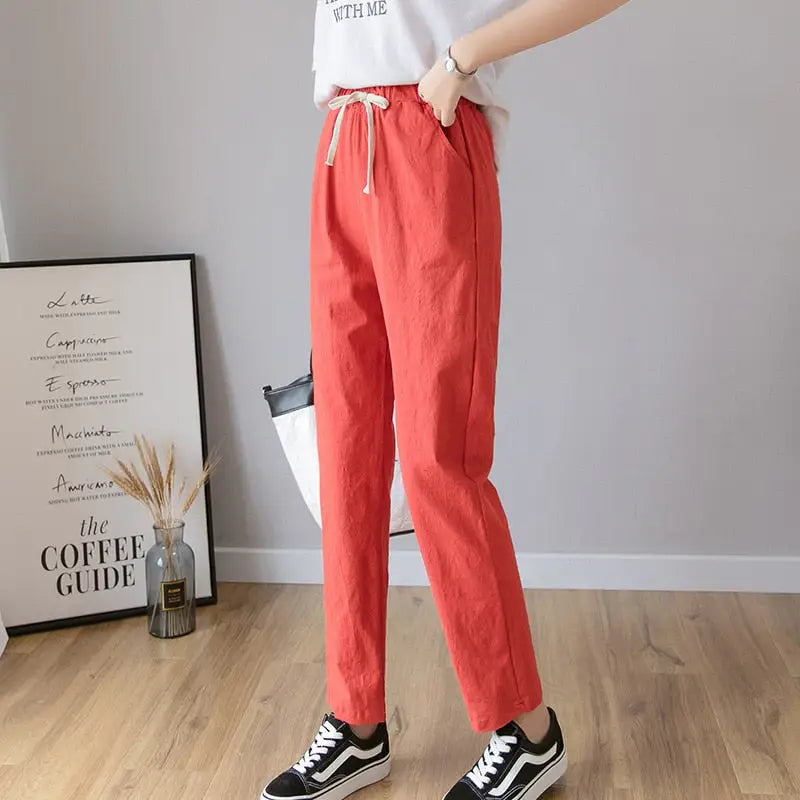 Lace-Up Long Ankle Length Trousers - Orange / S