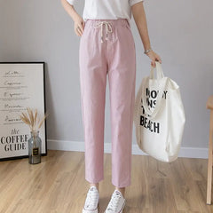 Lace-Up Long Ankle Length Trousers - Pink / S