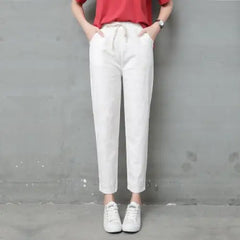 Lace-Up Long Ankle Length Trousers - White / S