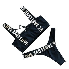 Lace Up Love Brazilian Bikini with Printed Straps Black / S