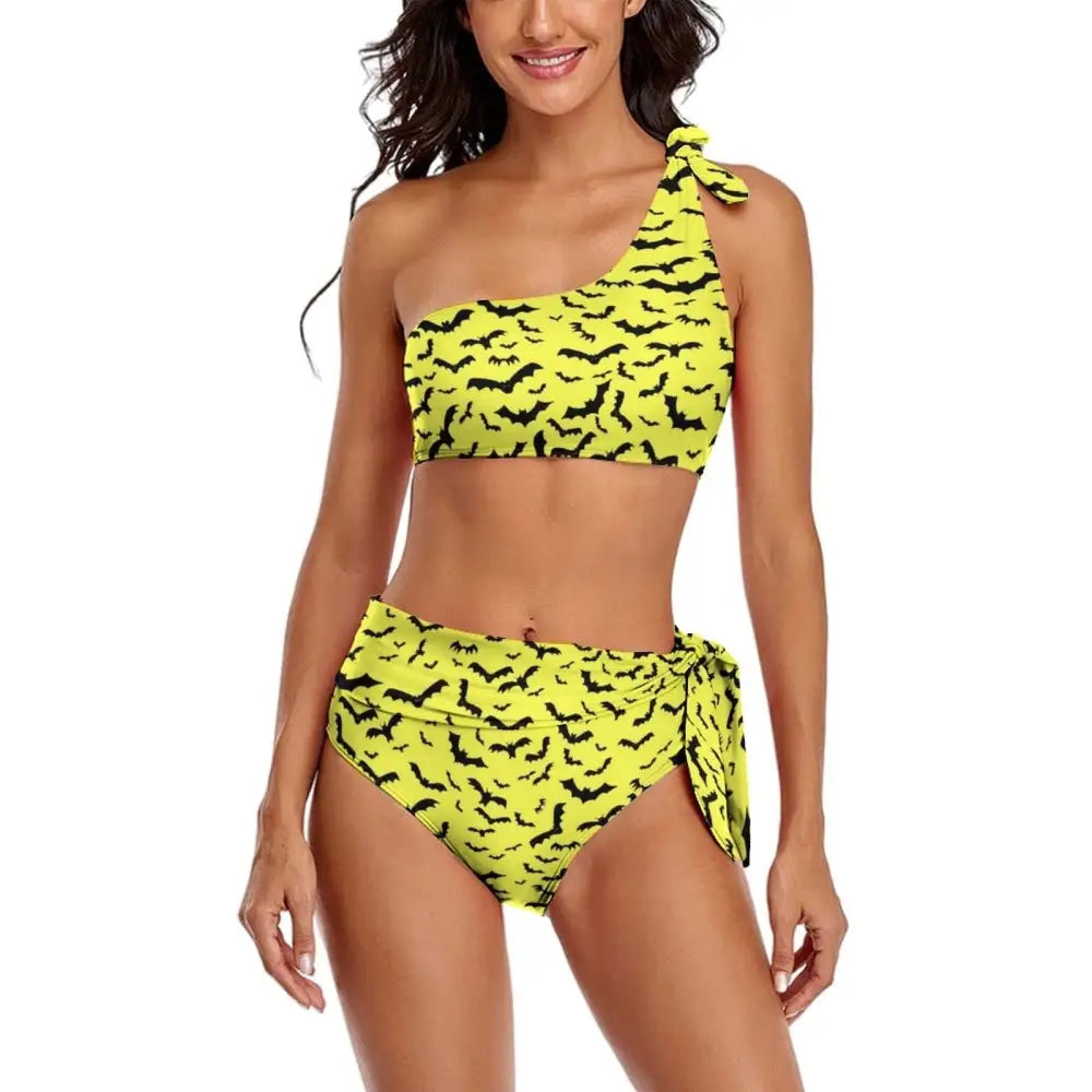 Lace-Up One Strap Bikini - Yellow / S