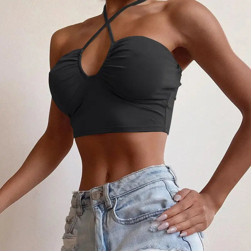 Lace Up Solid Crop Top