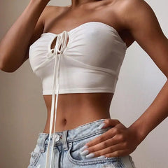 Lace Up Solid Crop Top