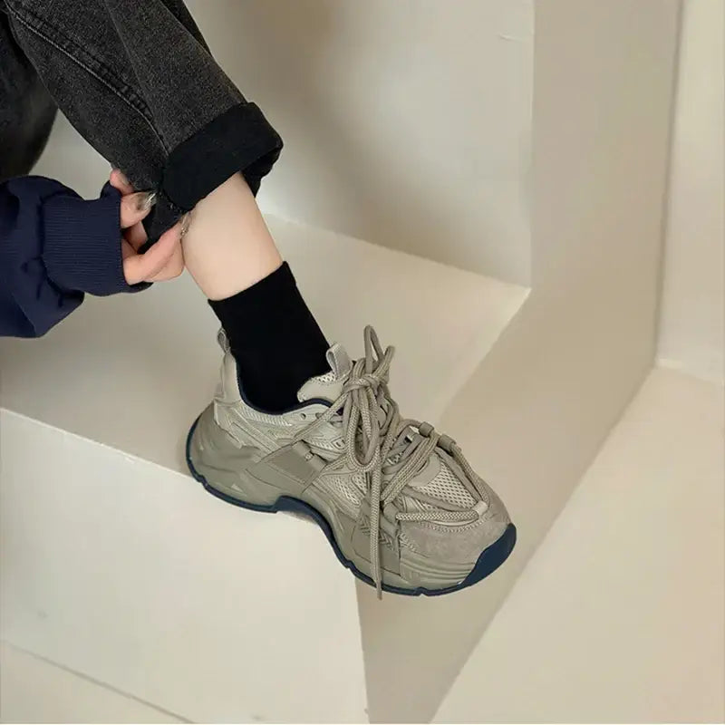 Lace-Up Thick Sole Sneakers - Shoes