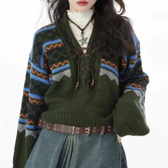 Lace-up Vintage Loose Sweater