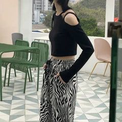 Lace-up Zebra Pattern Striped Flare Leg Pants