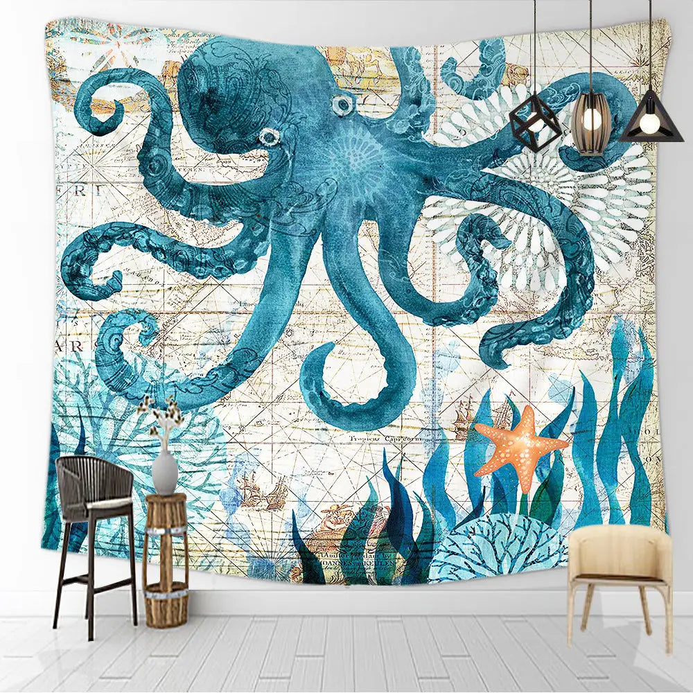 Landscape Marine Animal Sea Tapestry - Octopus / 100X75CM