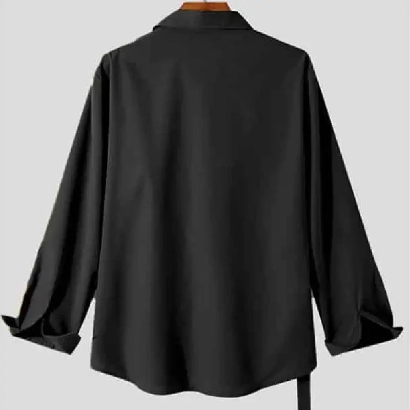 Lapel Long Sleeve Solid Color Irregular Shirt