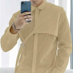 Lapel Long Sleeve Solid Color Irregular Shirt