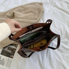 Large Capacity Solid Color PU Leather Tote Bag