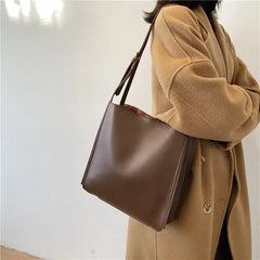 Large Capacity Solid Color PU Leather Tote Bag