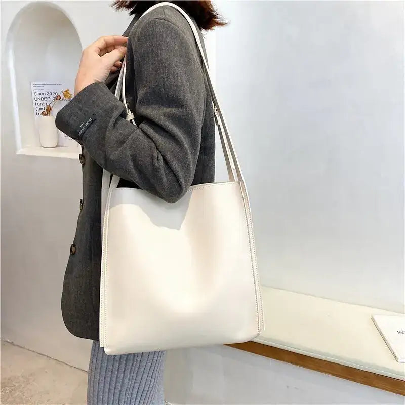 Large Capacity Solid Color PU Leather Tote Bag