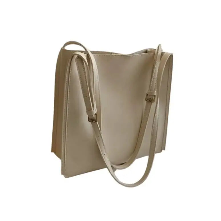 Large Capacity Solid Color PU Leather Tote Bag - Beige